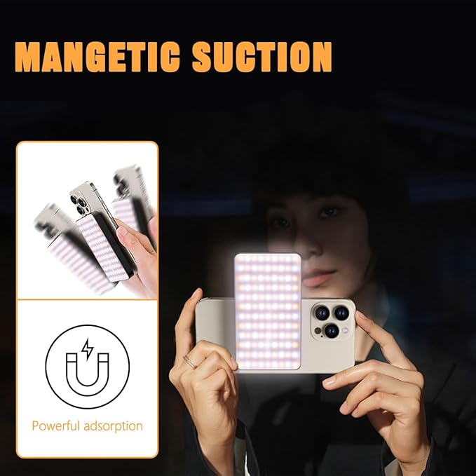129 LED Double Side Magnetic Selfie Light for iPhone, 3000 mAh Rechargeable Phone Fill Light Clip, Adjusted 3 Light Modes for Phone iPhone Android iPad Laptop for Makeup TikTok Selfie Vlog