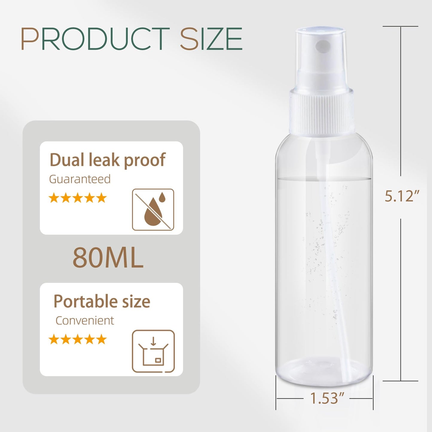 ZIZEMOJA 3.4OZ 6 Pack Small Spray Bottle 60ml, Clear Plastic Travel Spray Bottle, Empty Mini Sprayer Bottles for Face, Toner, Liquids, Essential Oils with Labels