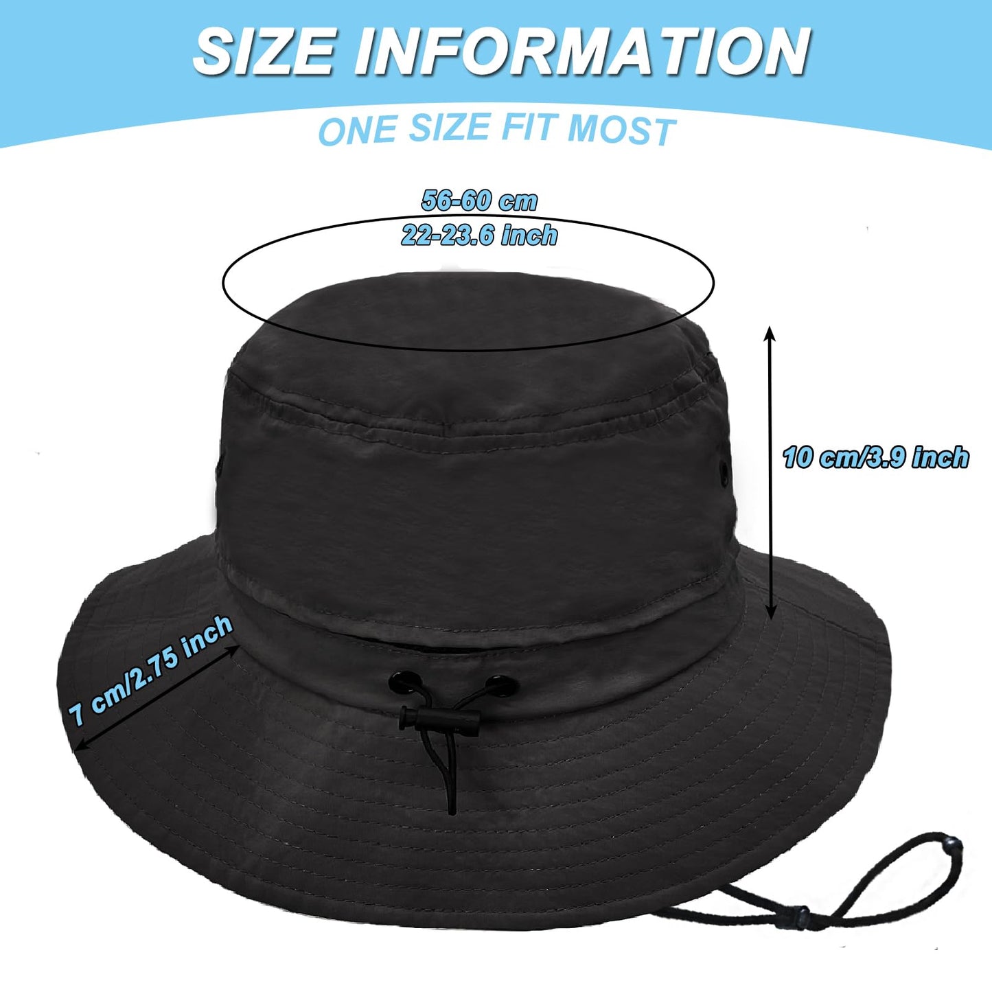 lifwimner Bucket Hat for Women Packable Fisherman Cap for Men Sun Hat Quick Dry Breathable UV Protection for Fishing Hiking Beach Safari Summer(Black)