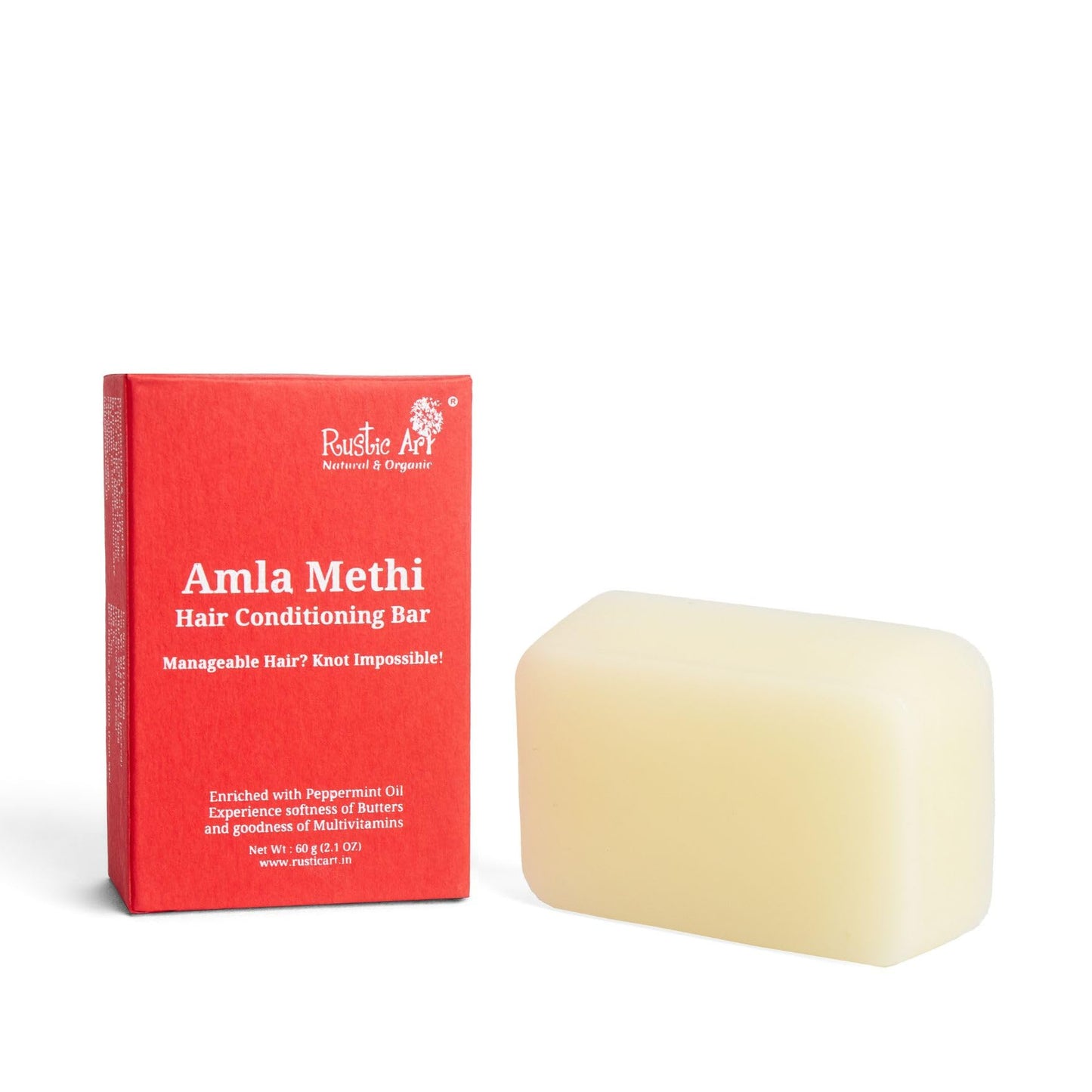 Rustic Art Amla Methi Hair Conditioning Bar | All Hair Types | Soft, Glossy & Tangle Free | Sulphate & Sillicone Free | Women & Men