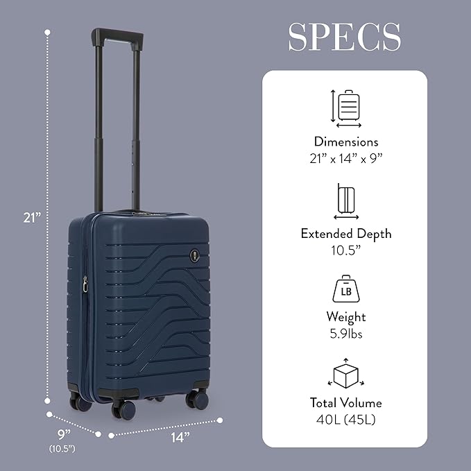 Bric's B|Y Ulisse 21-Inch Spinner - Luxury Carry-On Luggage With Spinner Wheels - Hard Shell Suitcases Made From Durable Polypropylene and Polycarbonate - Ocean Blue