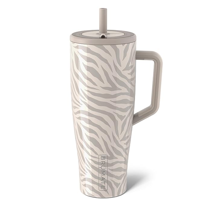 BrüMate Era 40 oz Tumbler with Handle and Straw | 100% Leakproof Insulated Tumbler with Lid and Flexible SoftSip Straw | Made of Stainless Steel | Cup Holder Friendly Base | 40oz (Zebra)