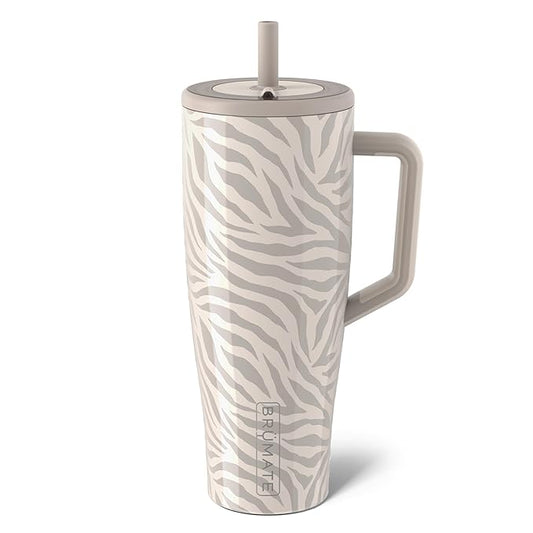 BrüMate Era 40 oz Tumbler with Handle and Straw | 100% Leakproof Insulated Tumbler with Lid and Flexible SoftSip Straw | Made of Stainless Steel | Cup Holder Friendly Base | 40oz (Zebra)