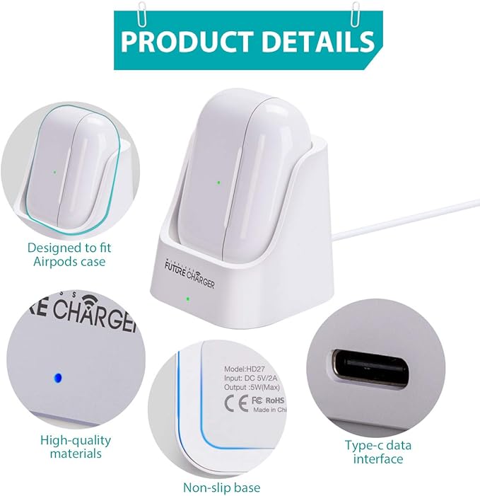 AirPods Wireless Charger - Compatible with AirPods 4/3/2 & Pro 2, Active Noise Cancellation, White
