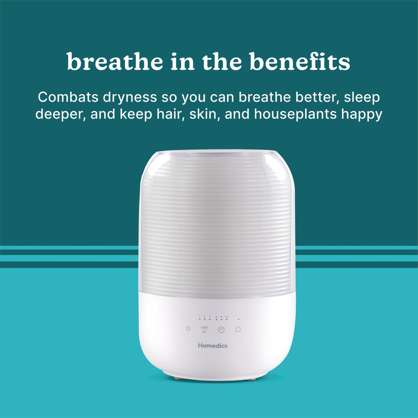 Homedics Ultrasonic Cool Mist Humidifier, Top-Fill 3L Water Tank, Covers 395 sq. ft, 35-Hour Runtime, 3 Mist Settings, Clean Tank Tech, Auto-Off, Night Light, Quiet