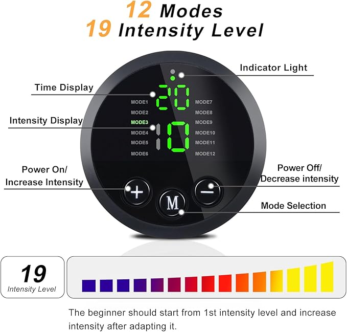 ABS Stimulator, EMS Ab Stimulator for Men & Women – USB Rechargeable Muscle Toner with 12 Modes & 19 Intensity Levels – Portable, Adjustable Waist Trainer for Abdominal, Arm, and Leg Workouts