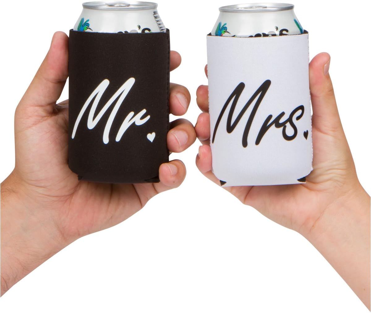 Cute Can Cooler Sets - Wedding Gift - Engagement Gift (Black/White - Mr and Mrs)