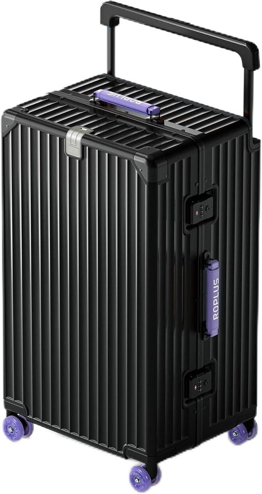 Aluminium Frame Checked-Luggage with Smooth Jelly Wheels, Hardside Zipperless Rolling Suitcase with TSA Lock (BlackPurple, 28-Inch)