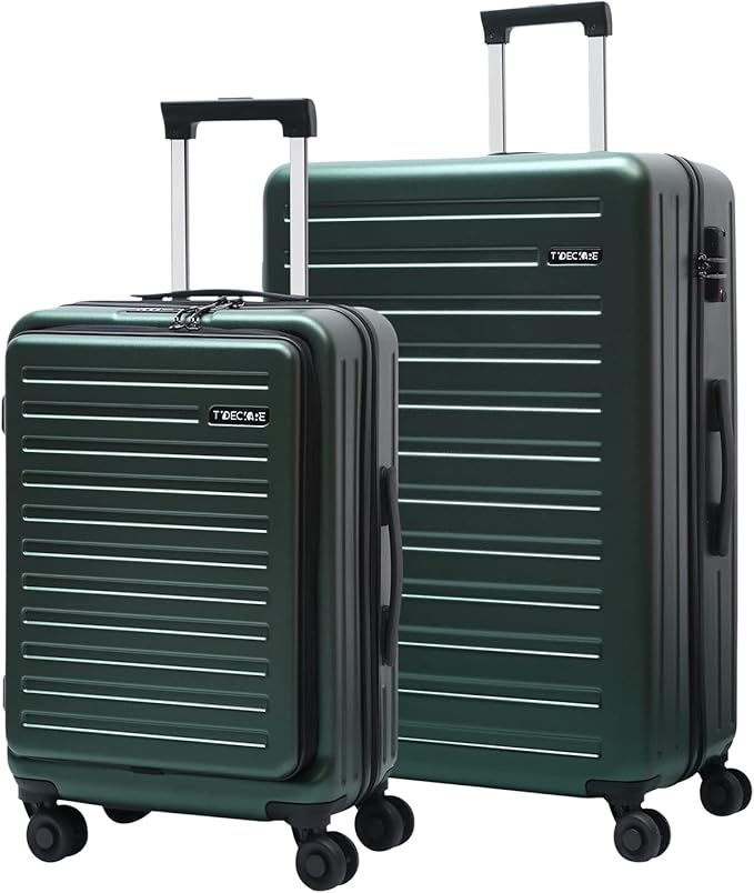 2 Piece 20/28" Luggage Sets, Only 20 Inch with Front Laptop Pocket, Lightweight ABS+PC Suitcase Hardshell Carry Ons with TSA Lock & Spinner Silent Wheels, Convenient for Trips, Dark Green