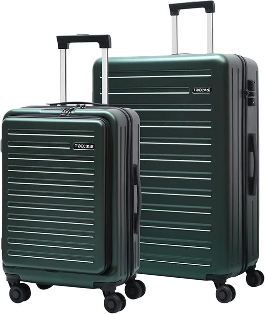 2 Piece 20/28" Luggage Sets, Only 20 Inch with Front Laptop Pocket, Lightweight ABS+PC Suitcase Hardshell Carry Ons with TSA Lock & Spinner Silent Wheels, Convenient for Trips, Dark Green