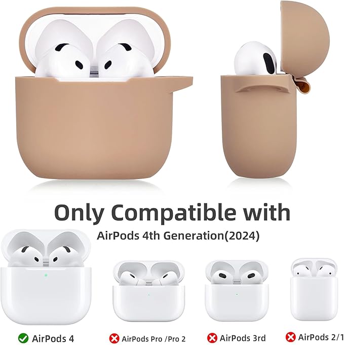 Airpods 4 Cases Silicone Protective Case for Airpod 4 with Bling Keychain for Apple AirPods 4th Generation Wireless Earbuds with Cleaner Kit (Milk Tea)