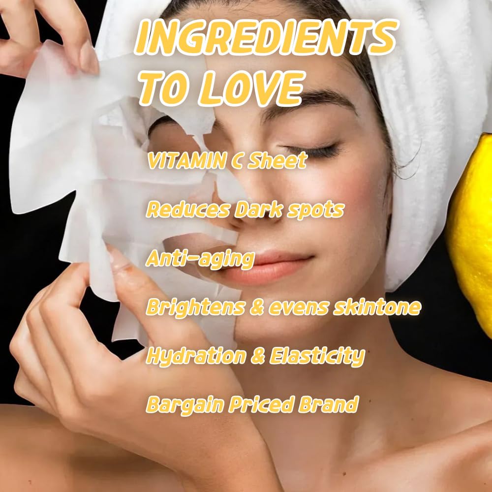 ELT Wellcero Vitamin C (1 Count 5pcs) Korean Face Masks, Brightening Sheet Mask, Soothing Facial Mask, Wrinkle Fighting, Deep Collagen, Korean Skin care