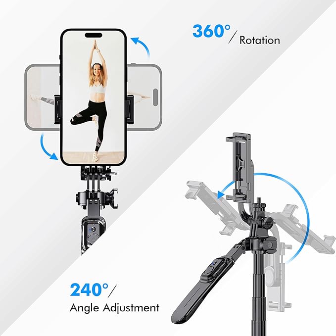 80" Extra Tall Tripod for iPhone with Remote, 360° Rotating All-in-1 Extendable Selfie Stick for iPhone, Phone Tripod Stand for Video Recording, Compatible with Android, Camera, GoPro
