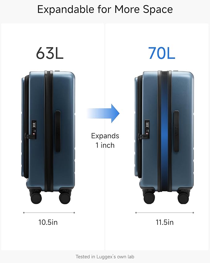 Checked Luggage Top Opening, FLO-Lite Expandable Polycarbonate Hard Shell Suitcase with Wheels(FLT, Blue, 24 Inch, 63L-70L)