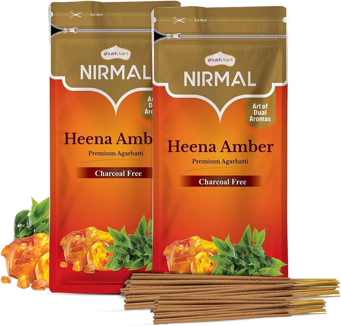 Shubhkart Nirmal Agarwood Incense Sticks - Pack of 2, 200 Sticks Heena Amber Aromatherapy, Yoga, Mindful Meditation