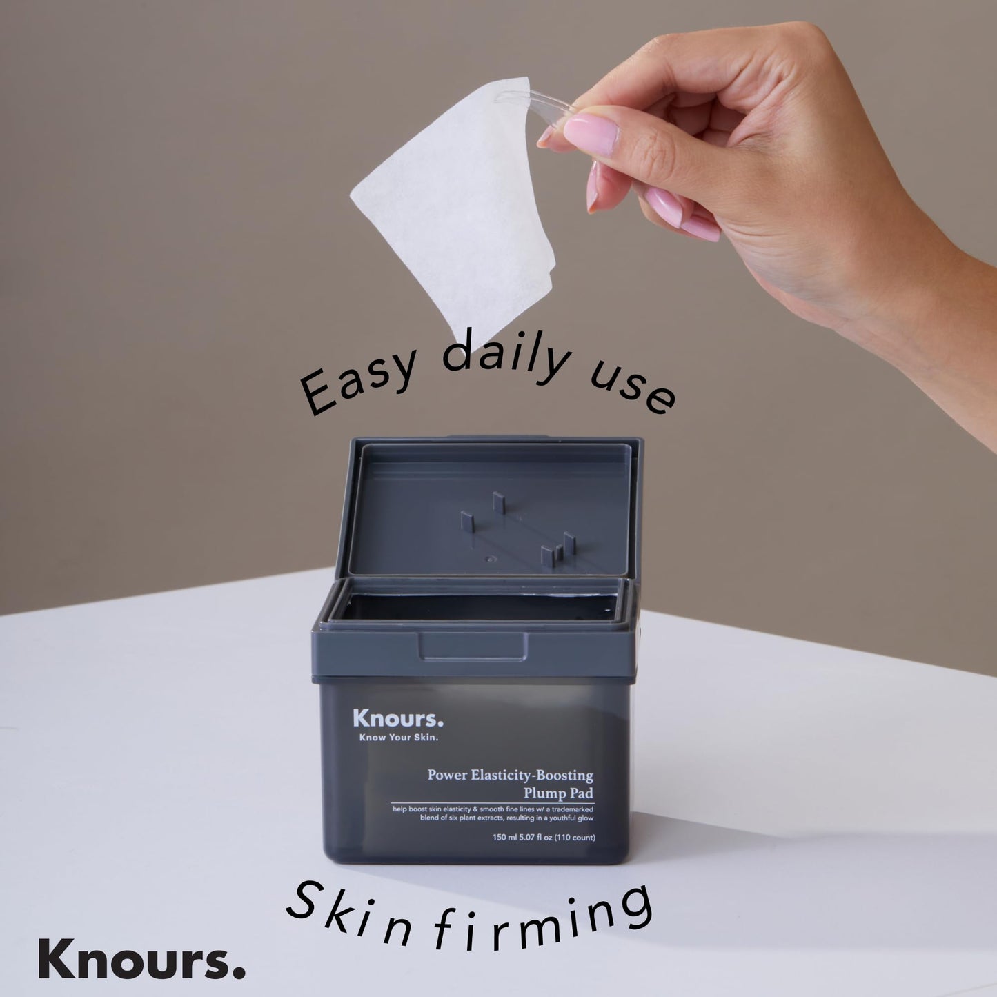 Knours Plump Pad | Natural Plant | Smooth Lines, Firming, Elasticity | Collagen Support | 2-in-1 Toner Pad + Face Mask | Holy Basil | Power Elasticity-Boosting | All Skin | 110 Count | 150ml/5.07oz