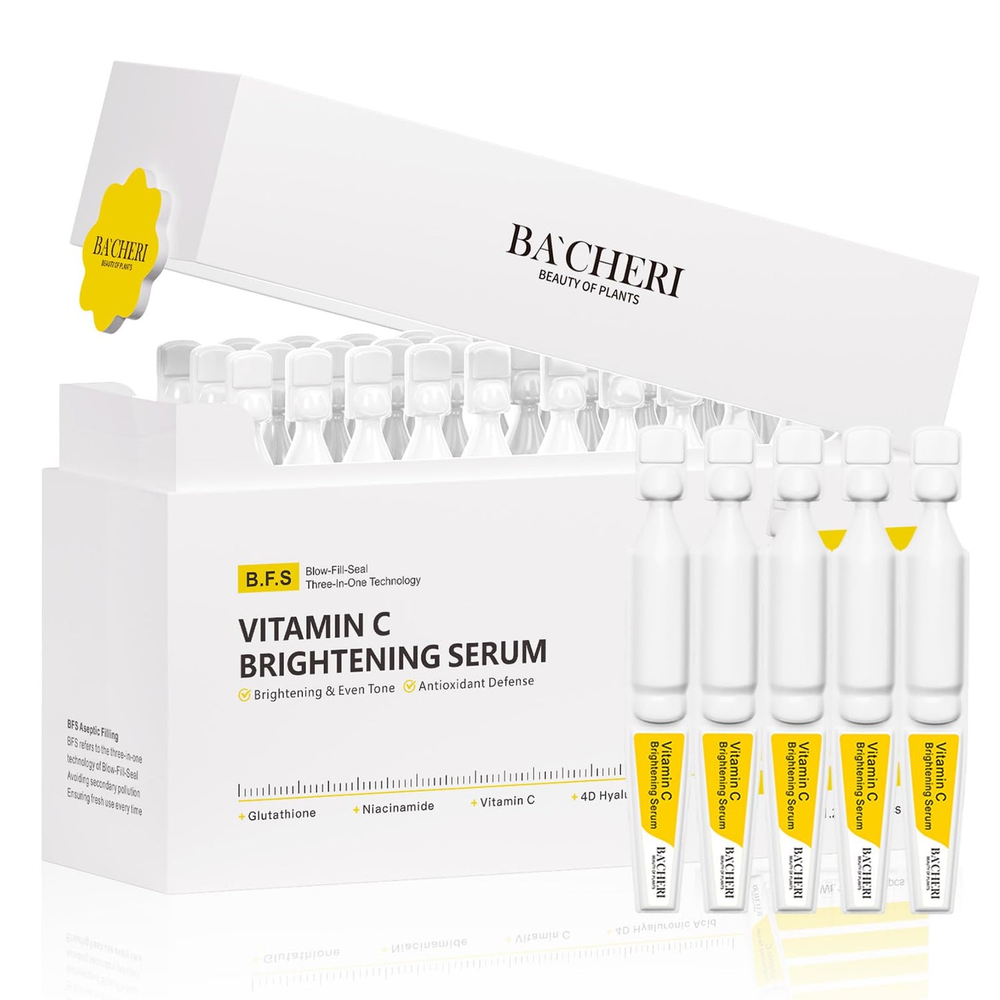 Vitamin C Brightening Serum for Face, Antioxidant Hydrating Ampoules with Glutathione, Niacinamide & Hyaluronic Acid, Daily Skincare for Uneven Tone, Dark Spots & Sensitive Dry Skin, 1.2ml x 30