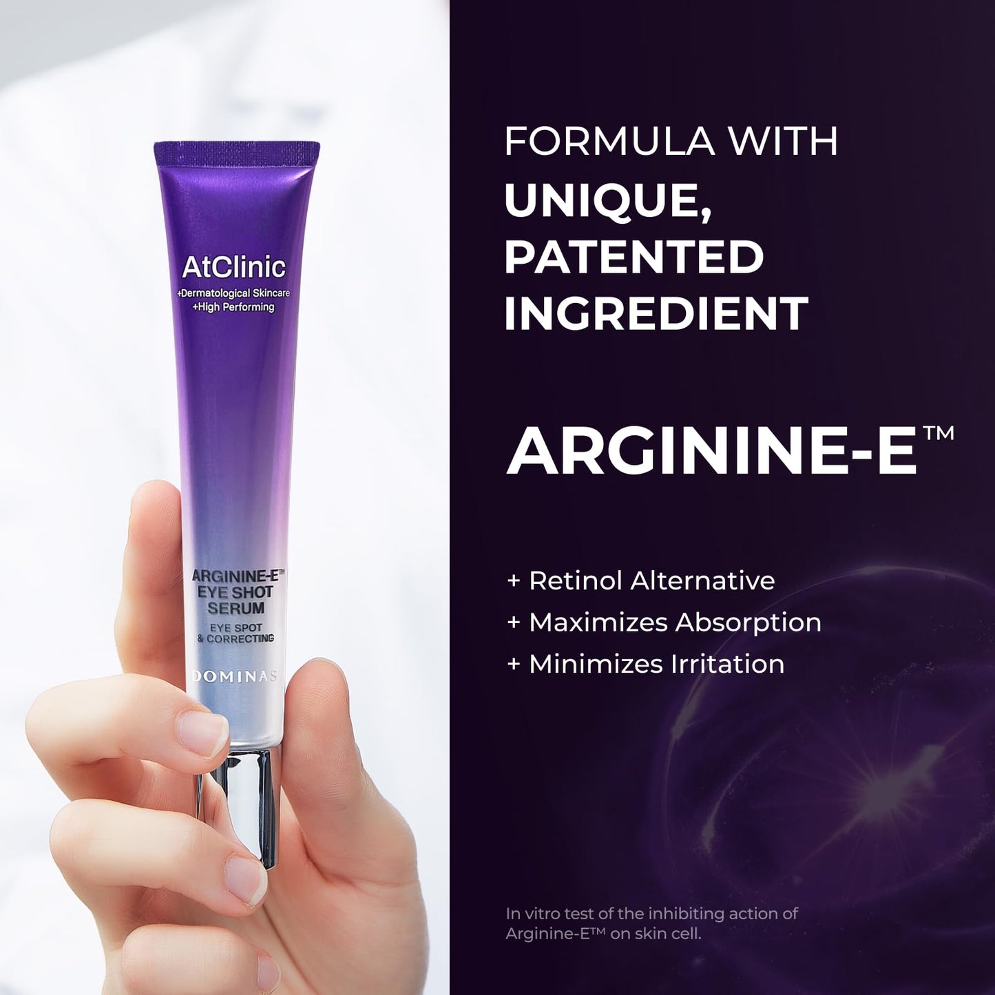 Atclinic DOMINAS Caffeine Eye Serum with Arginine-E & Vitamin E – Korean Eye Gel for Puffiness, Dark Circles, Fine Lines | Cooling Guasha Metal Tip (0.67 fl oz)