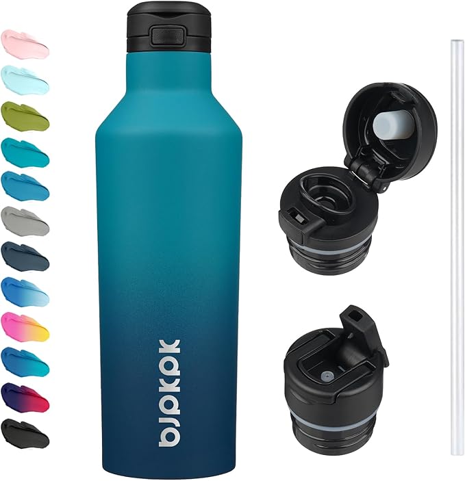 BJPKPK Insulated Water Bottle With Straw 25oz Stainless Steel Water Bottles With 2 Lids And Carry Handle Reusable Travel Metal Thermo,Indigo Black