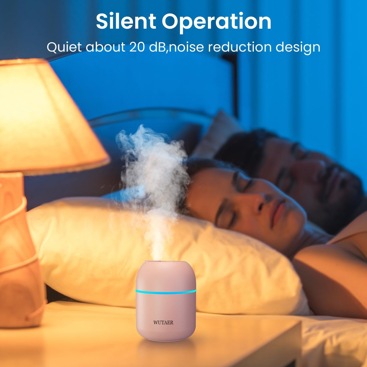 Portable Small Humidifier, WUTAER USB Personal Desktop Humidifier for Car, Office Room, Bedroom, Auto Shut-Off, 2 Mist Modes, Super Quiet(220ml, Pink)