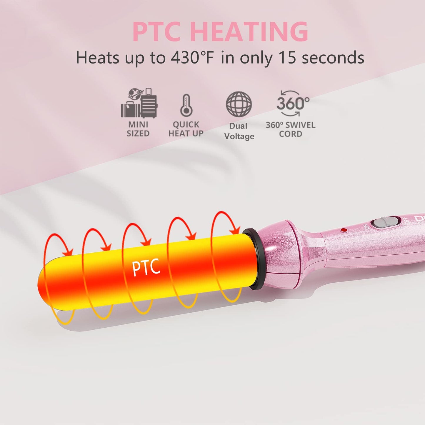 DAN Technology Hair Styling Set, Including Travel Hair Dryer, Mini Flat Iron, and Travel Curling Iron with European Plug, Dual Voltage, Portable Storage Bag, Pink