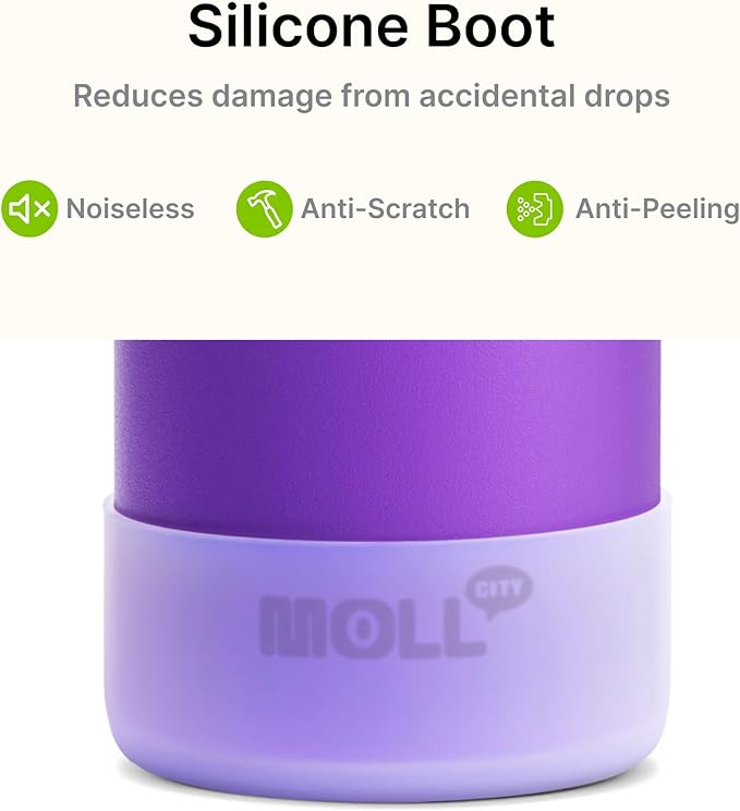 Kids Water Bottle for School 16 oz Stainless Steel Double Wall Vacuum Insulated Sports Water Bottle Leak Proof-Reusable Metal Flask with Silicone Boot for Travel, BPA-Free(Purple)