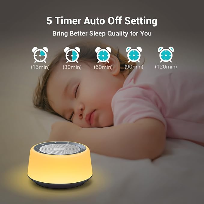 BGOVERSS Sound Machine with 30 Soothing Sounds, 16 Colors Night Light White Noise Machine for Adults Baby Kids Sleep Machines Function 36 Volume Levels 5 Timers for Home Office Travel (Grey, /)