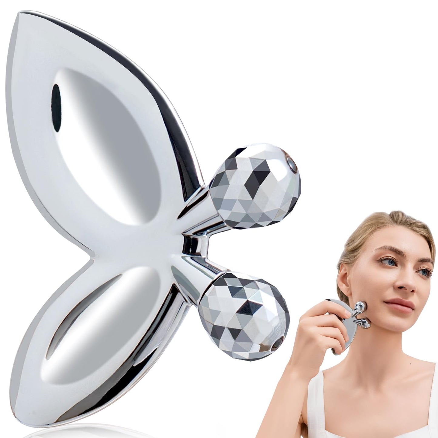 Stainless Steel Face Roller-3D Butterfly Facial Roller for Women,2-in-1 Gua Sha Facial Massager Tool for Skin Tightening,Body Gua Sha Massager Tool for Muscle Ache&Lymphatic Drainage,Decoration