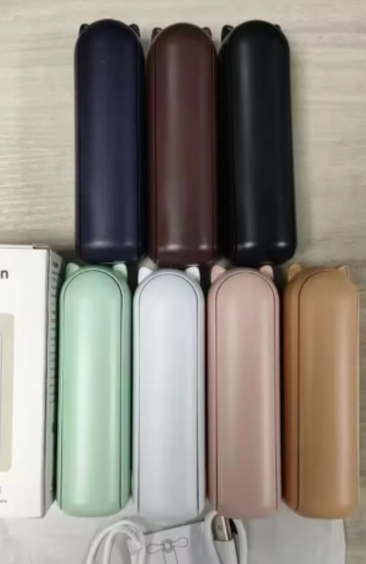 Portable Mini Fan with Powerbank, 3-Speed USB Rechargeable, 25Hr Battery Life, Brown/Green