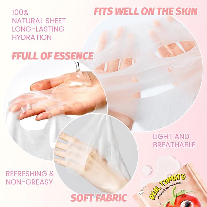 8 Pack Tomato Kids Face Mask,Pink Face Masks Skincare Spa Day Kit Supplies,Spa Party Favors for Teens Girls Women,Sheet Facial Mask Skincare Gifts Set,Moisturize Soothe for All Skin Types