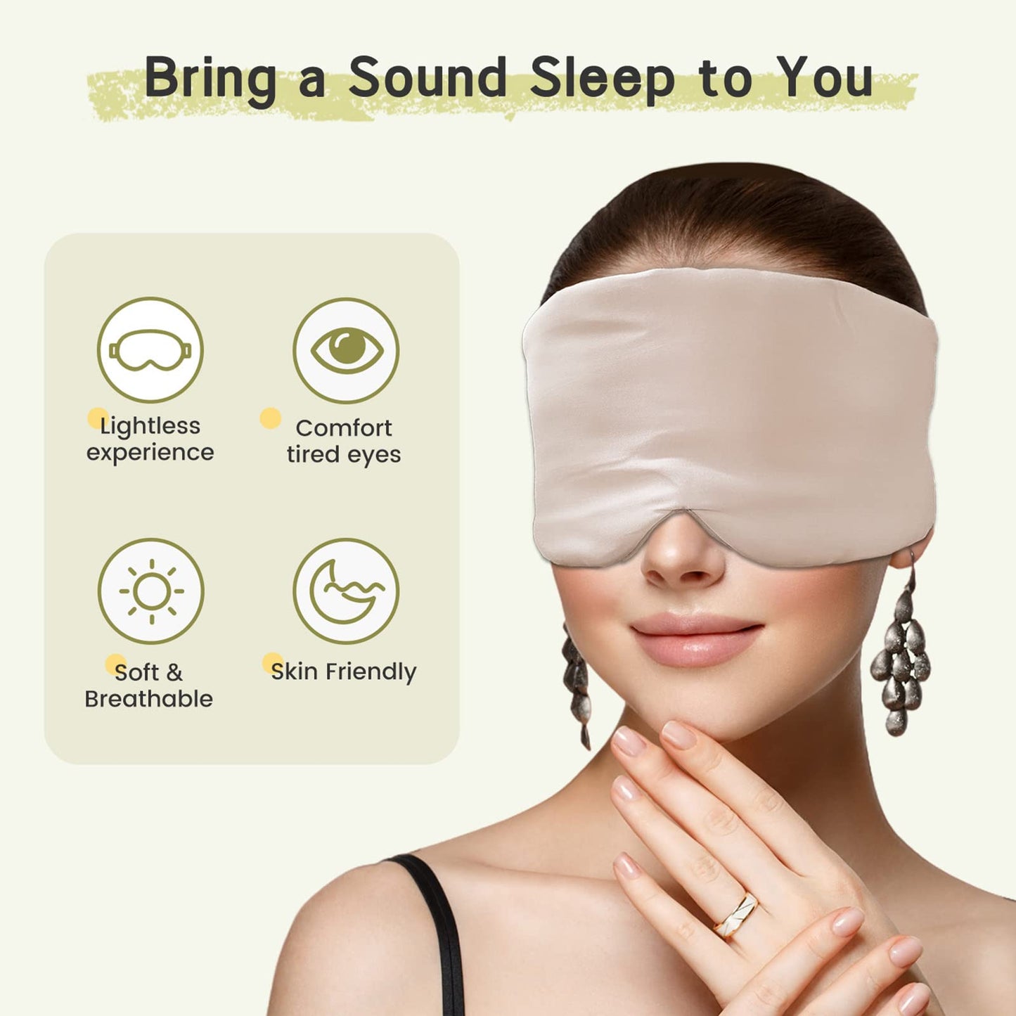 iCooBreeze 100% Handmade Bamboo Sleeping Eye Mask for Women for Men,Night Masks,Organic Sleep Mask,Blockout Eye Mask for Sleeping,Large Size Adjustable (1 PC, Apricot)