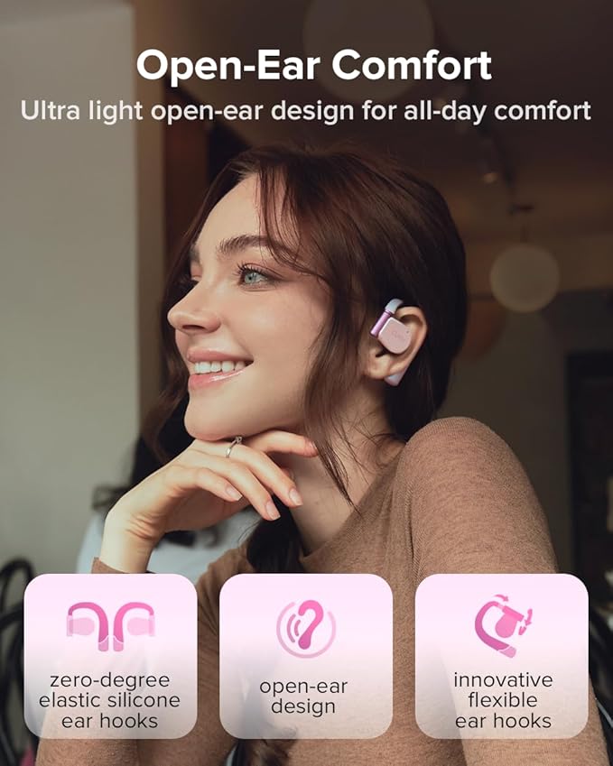 Cleer ARC 3 Open Ear Headphones - Dolby Audio, Snapdragon Sound True Wireless Earbuds, 50Hr Battery, Bluetooth 5.4, IPX 7, Multi-Point, Smart Controls, Wireless Charging Smart Case, Comfort Fit, Pink