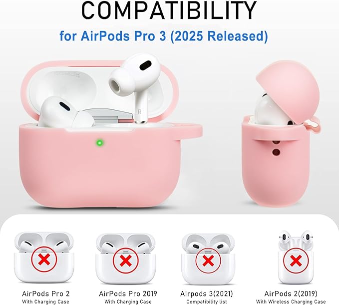 Case for Apple Airpods Pro 3 (2025) - VOTILE Airpods Pro 3 Cases Cover Women Silicone iPods Pro 3 Earbuds Wireless Accessorie Charging Cases Girl Keychain for Airpod iPods Pro 3 Generation - Pink