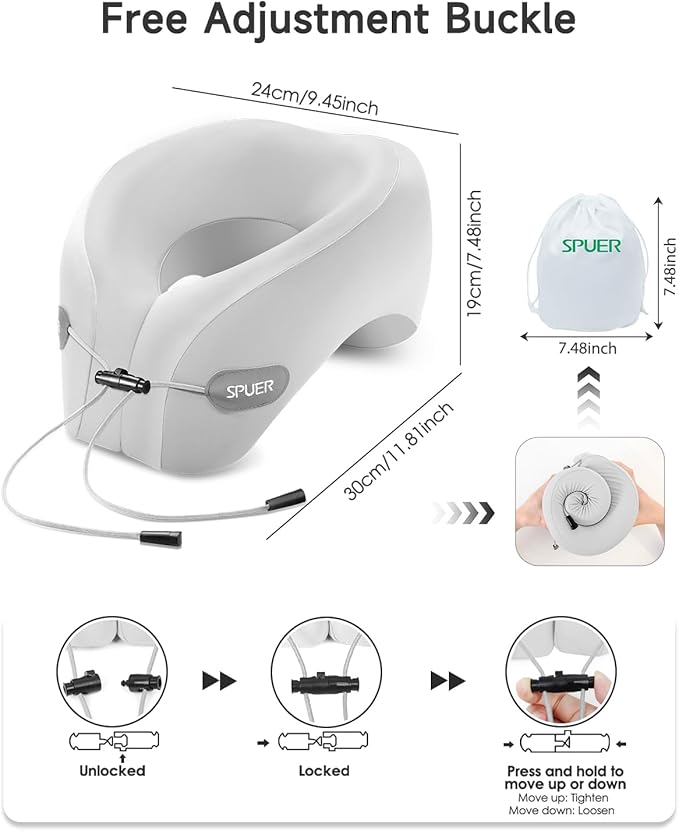 Travel Pillow – Neck Pillow Airplane, Travel Pillows for Airplanes, Airplane Travel Accessories with Eye Mask, Earplugs, Ergonomic Memory Foam Neck Pillow for Sleeping, Flights, Cars, Office (Gray)