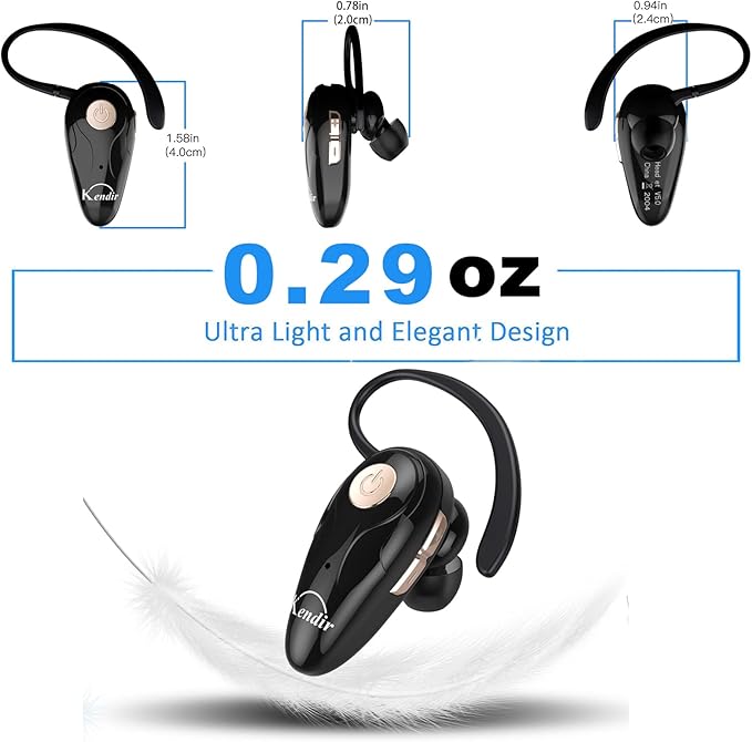 Bluetooth Headset, V5.0 Ultralight Wireless Headphone Cell Phone Earpiece with Mic Headsetcase,Volume Control, Handsfree Earbud,Compatible with Android/iPhone/Smartphones/Laptop