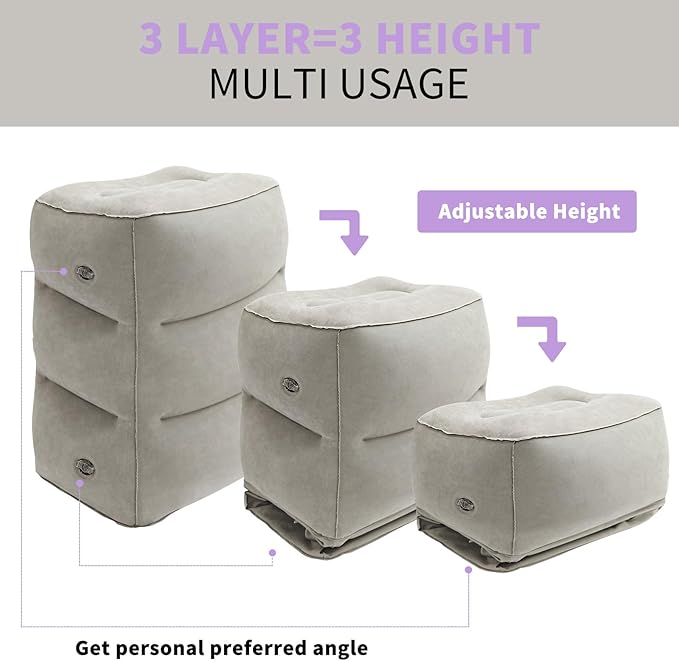 Inflatable Foot Rest for Under Desk at Work, Travel Footrest Pillow for Long Airplane Flights-Adjustable Blow Up Leg Rest Outdoor Foot Stools Ottoman, Seat Extender