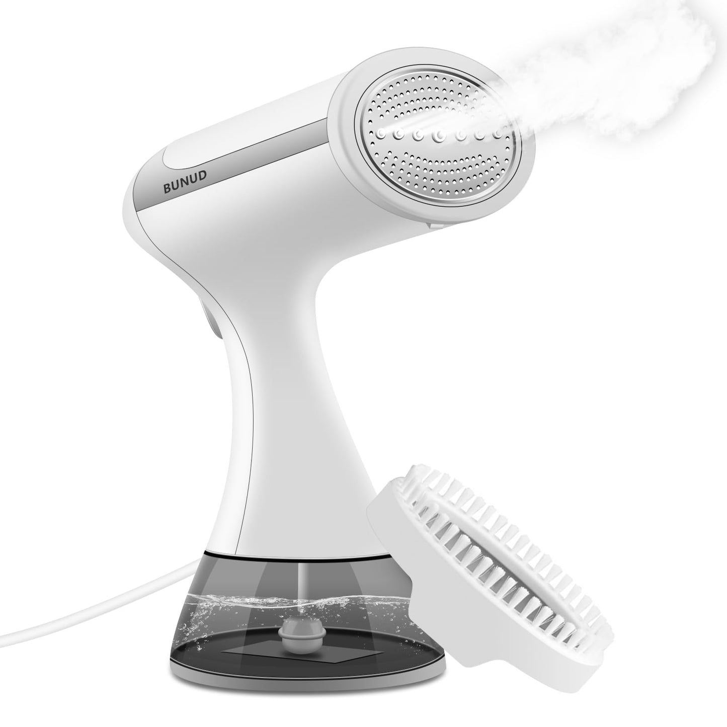 BUNUD Clothes Steamer Handheld 1500W: 20S Heat-up Garment Steamer for Clothes with 300ml Water Tank - Portable Fabric Wrinkle Remover - Steam Iron 2 In 1 with Brush for Home/Office/Travel (White)