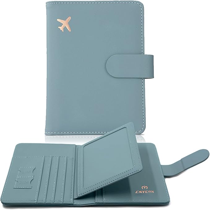 Cnycmy Passport Holder with Airtag,Passport-Wallet-Holder for Women, RFID Passport Holder with Slot Waterproof, PU Leather Travel Passport Case (greyish green)