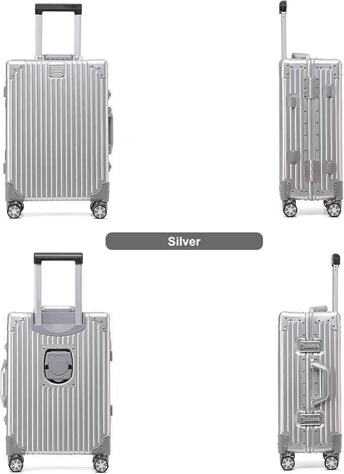 20 Inch Aluminium Suitcase with Cup Holder, 100% All Aluminum Suitcase, 20 Inches Aluminum Luggage with TSA Lock, Cup Holder(Silver, Carry-On 20-Inch)