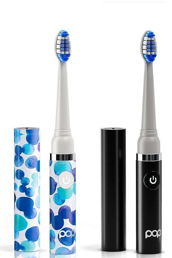 2-Pack Pop Sonic Electric Toothbrush (Blue Bubble + Black) - Travel Toothbrushes w/AAA Battery | Kids Electric Toothbrushes with 2 Speed & 15,000-30,000 Strokes/Minute, Dupont Nylon Bristles