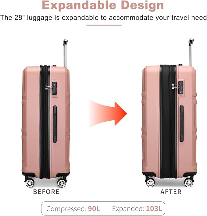 Kono Suitcase Luggage Set Expandable(only 28") Carry On Hardside Luggage with TSA Lock Spinner Wheels (Nude/Rose Pink, 6 piece set)