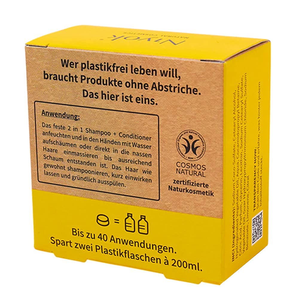 Niyok Natural Cosmetics 2-in-1 Solid Shampoo + Conditioner Bar, Vitamina Scent, 80g