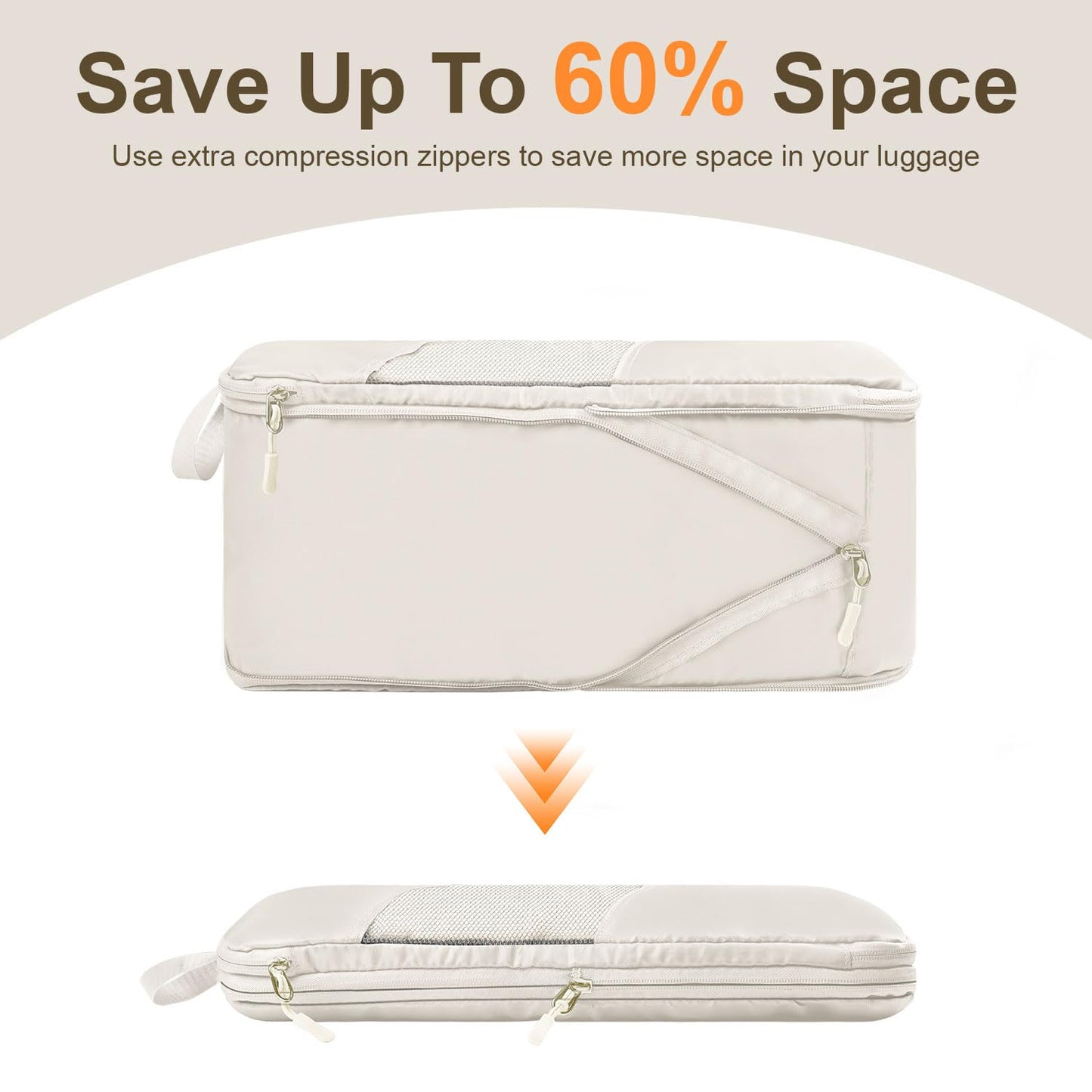 10 Set Compression Packing Cubes for Travel, Suitcase Organizer Bags Set for Travel Accessories, Lightweight Essentials, Beige