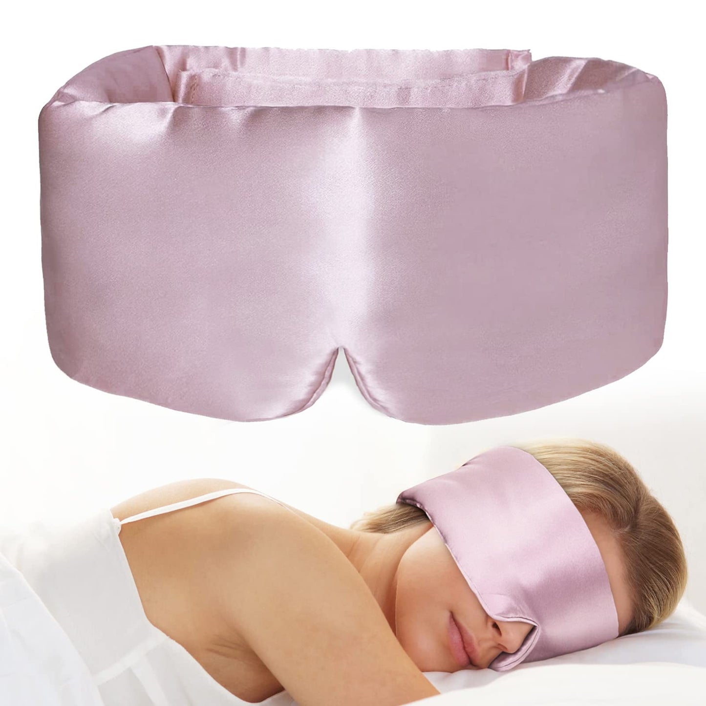 iCooBreeze 100% Natural Silk Eye Mask for Women Men, Soft Pressureless Cooling Blackout Eye Covers for Sleeping, Large Size Sleep Mask fits All Heads Adjustable, 1PC, Lotus Pink