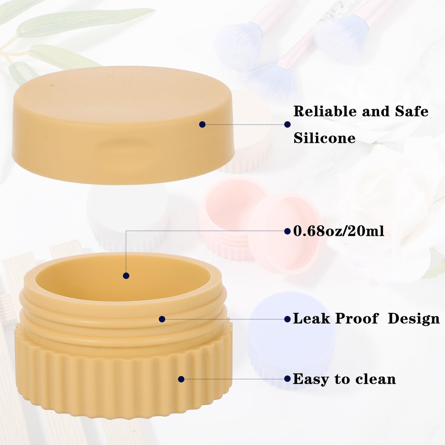 12 Pcs Small Silicone Cream Jars with Lids Travel Containers for Toiletries Mini Cosmetic Jars Refillable Travel Moisturizer Container for Makeup Face Body Hand Cream (0.7 Oz/ 20 ml)