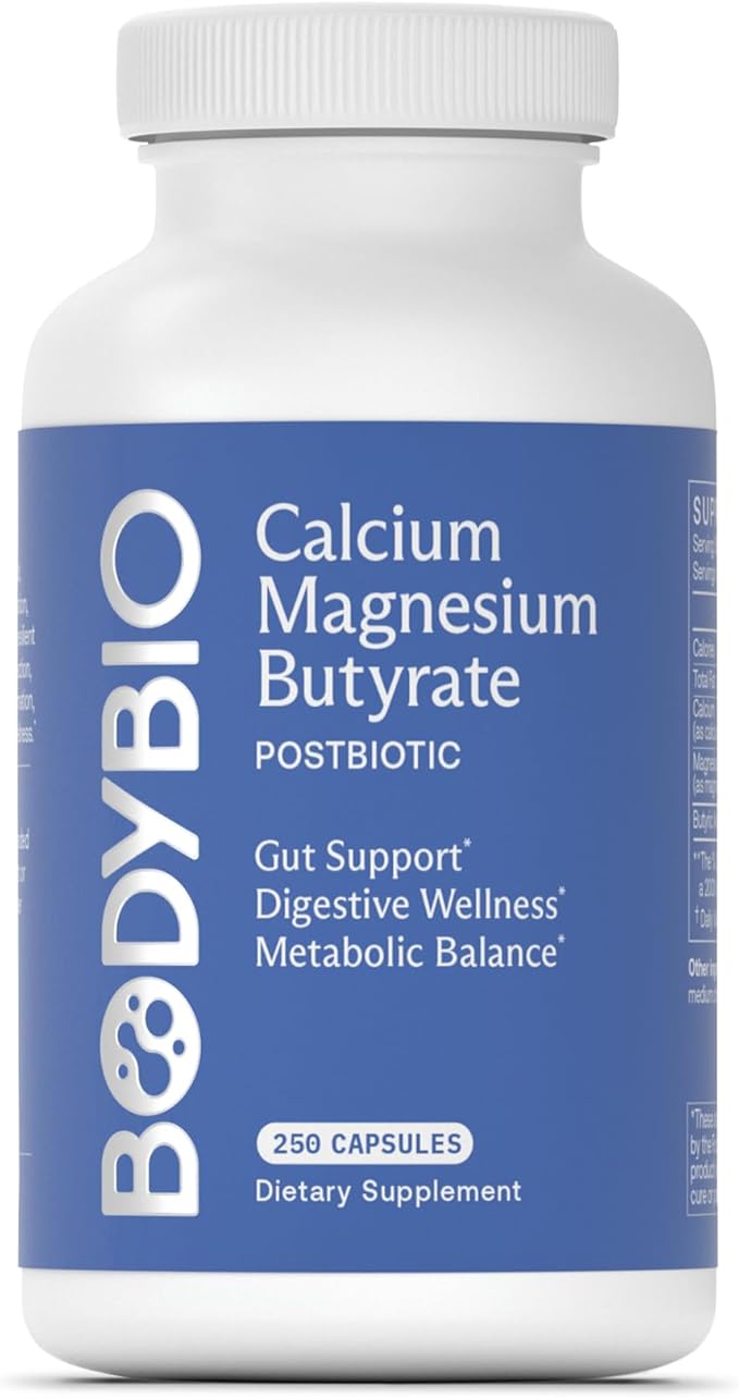 BodyBio Butyrate - Postbiotic for Gut Health, Digestive Support, Bloat, Gas & Constipation Relief, Leaky Gut Repair - Calcium, Magnesium + Butyric Acid Supplement for GI Wellness
