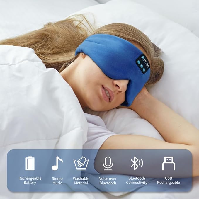Joythink Sleep Headphones Bluetooth Headband Sleeping Eye Mask Kids Children Soft Wireless Sleep Headphones for Women Men Silk Speaker Bluetooth Earbuds for Side Sleeper Music Mask Cool