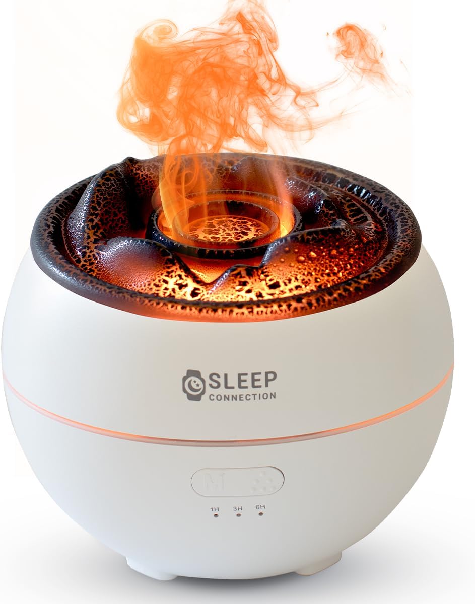 Sleep Connection Volcano Humidifier Essential Oil Diffuser - 360ml Fine Mist Volcano Aroma Diffuser, Quiet Operation with Flexible Timer Settings, 7-Color LED Lights for Enhanced Sleep and Relaxation