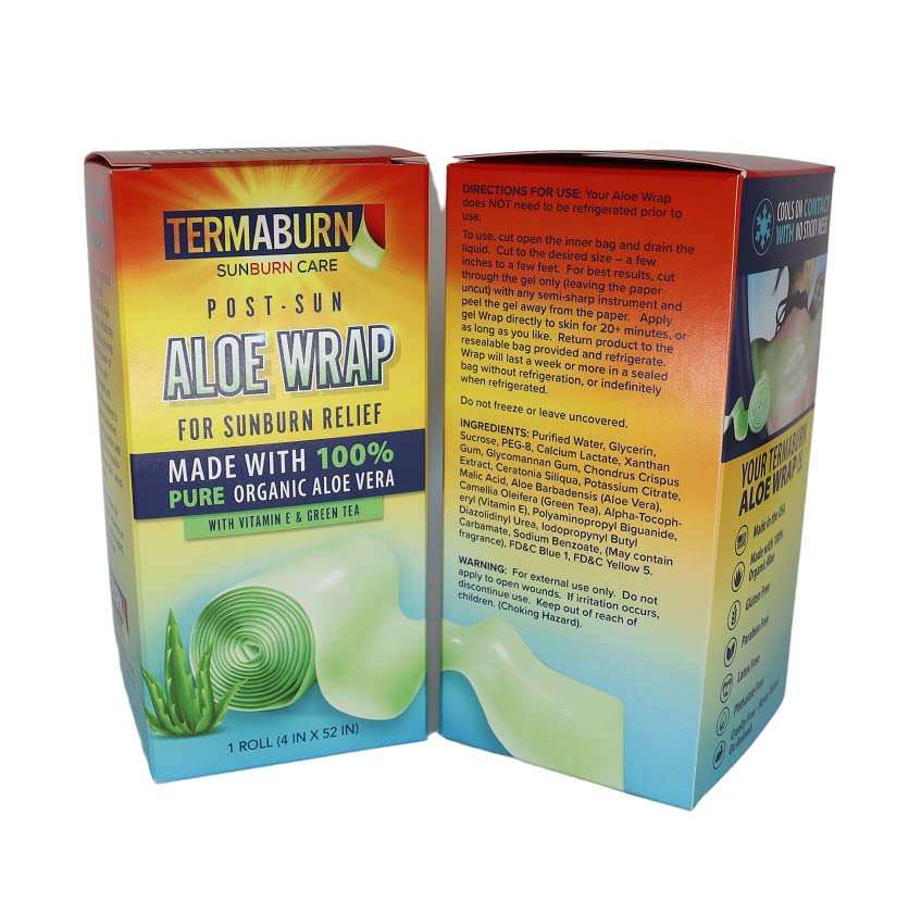 TermaBurn Aloe Wrap for Sunburn Relief – Hydro-Gel Aftersun Treatment with 100% pure aloe vera Gel | Second Skin aloevera gel for burns and peeling irritation | Great for Tattoo Aftercare and Sun Care