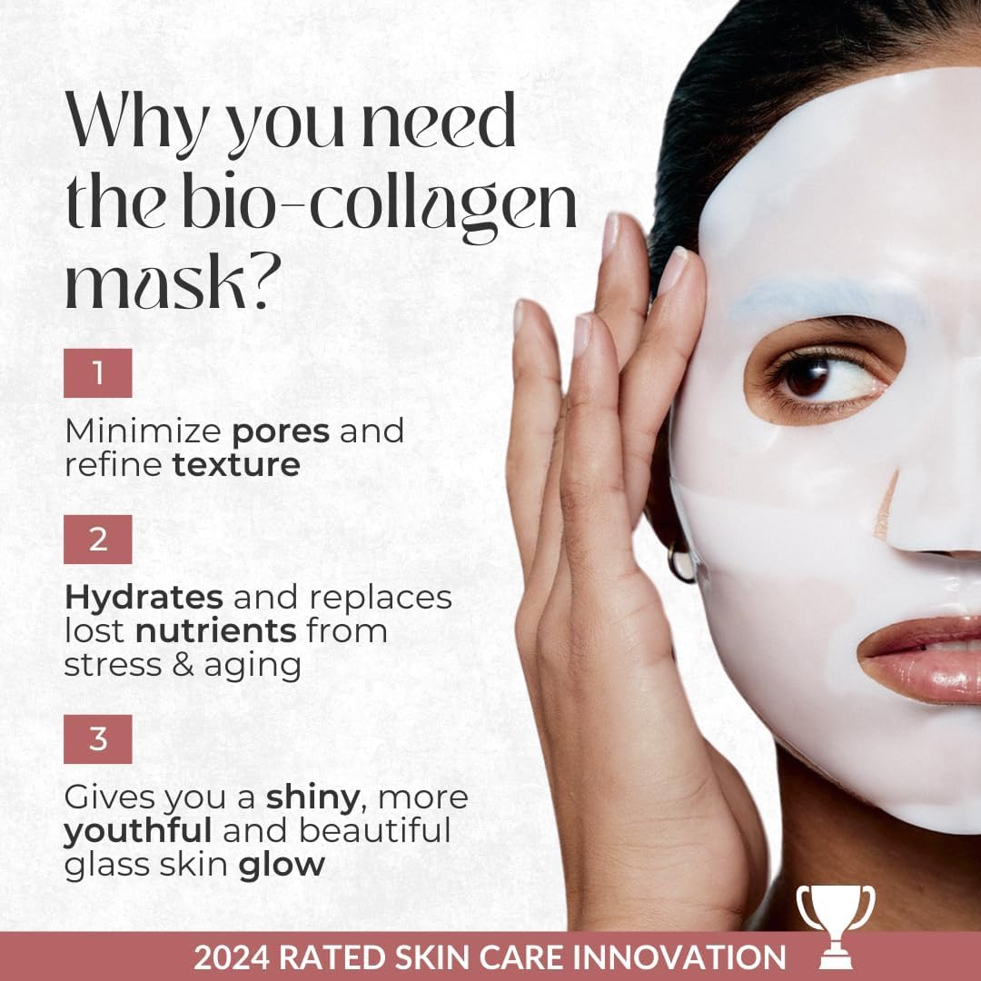 COCOBEAUTY Bio Collagen Face Mask – Hydrating & Anti-Aging Korean Collagen Sheet Masks, Deep Hydration, Smooths Fine Lines, Overnight Face Mask for Radiant Skin (16 pcs)